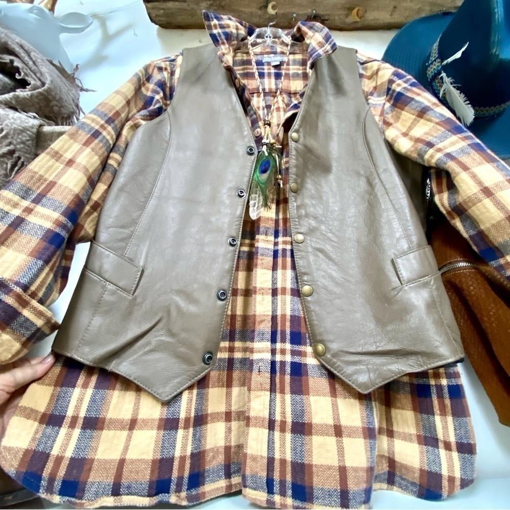 Rustic LEATHER boho vest w southwestern equestrian country farmhouse vibe